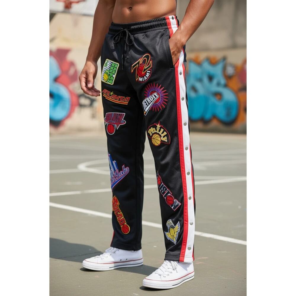 vintage real wear NBA patch snap pants 90s basketball tear away mens L